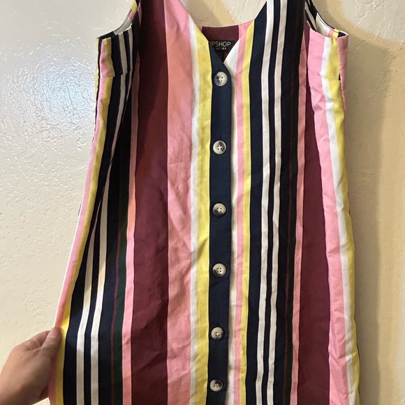TOPSHOP Womens Sleeveless Stripe Button Front Mini Dress Size - Picture 3 of 8